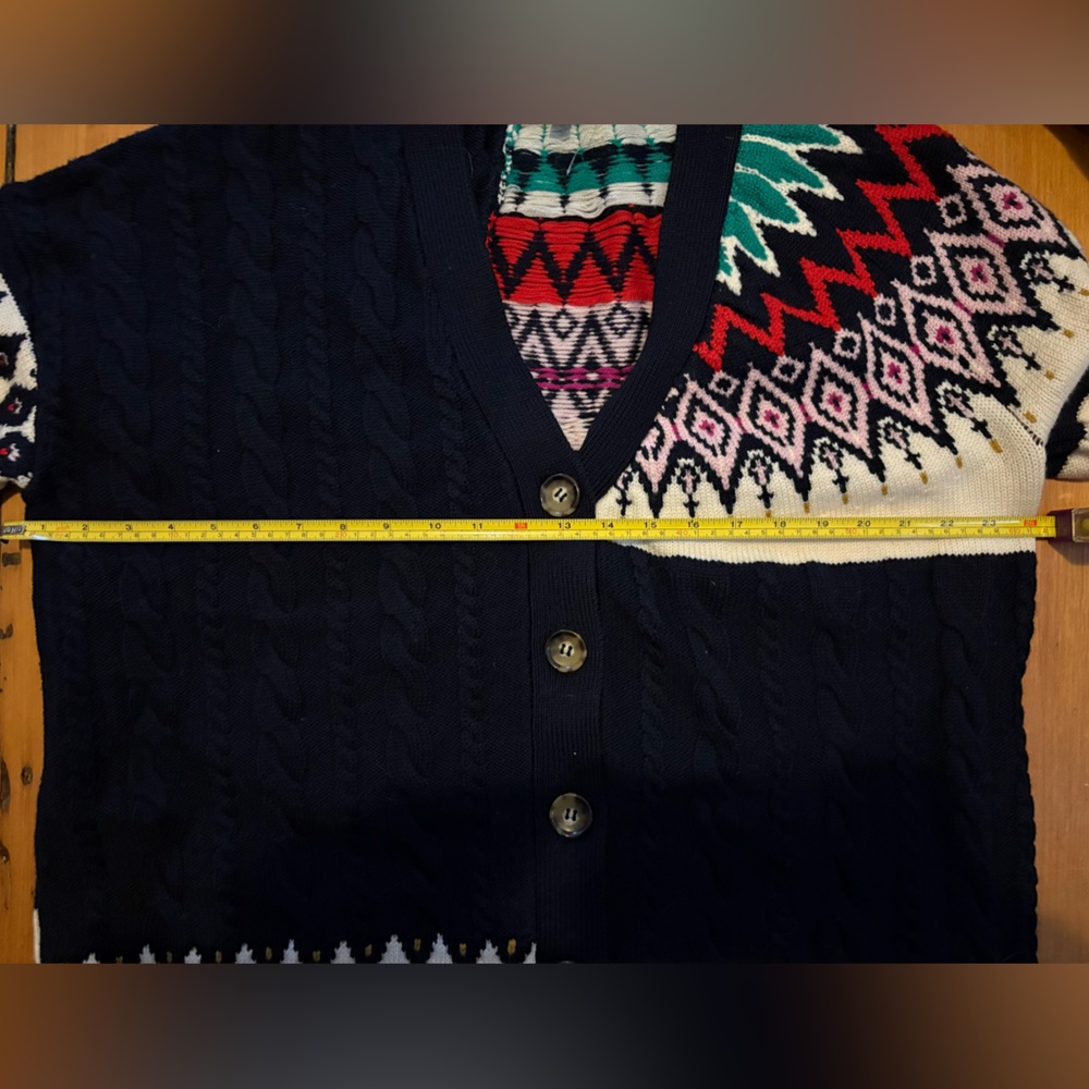 NWOT La Ligne Fairisle Patchwork Cardigan Navy Multi Extra Large (XL) 100% Wool - Picture 10 of 13